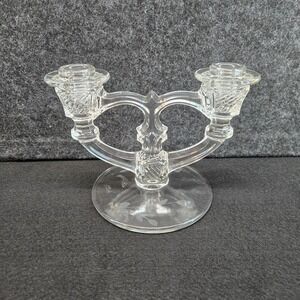Vintage Indiana Glass "Laurel" Etch Double Light Candelabra 2-Arm Candle Holder